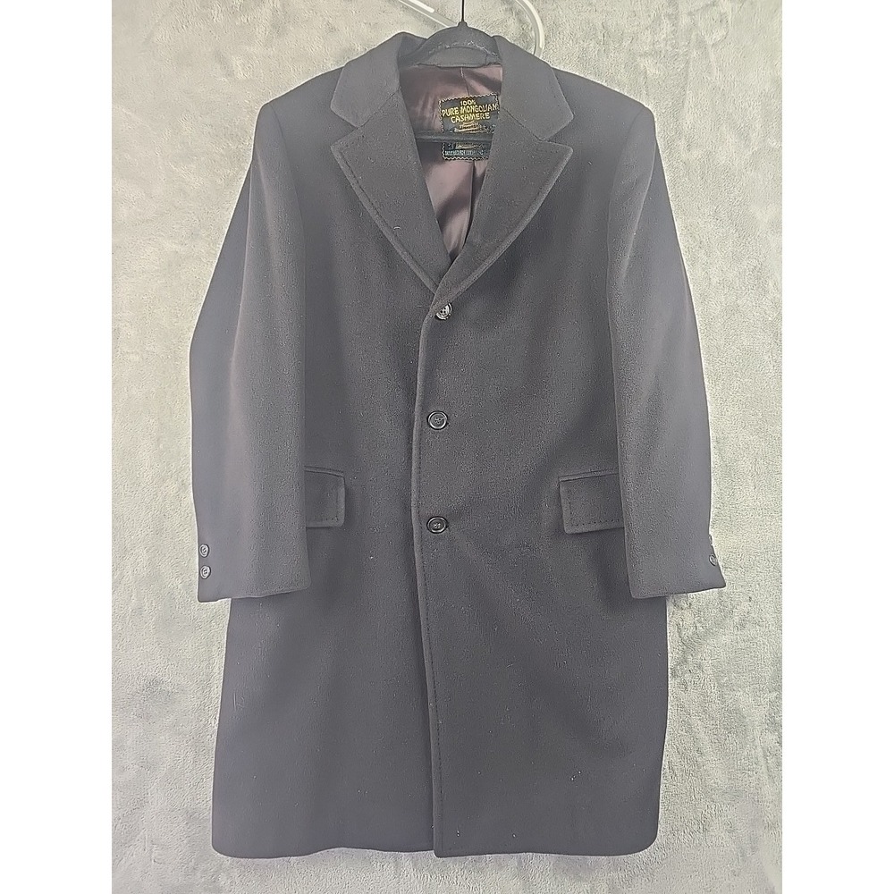 Vintage 100% Cashmere Overcoat Mens Large Black Coat Mongolian‎ Old Money USA